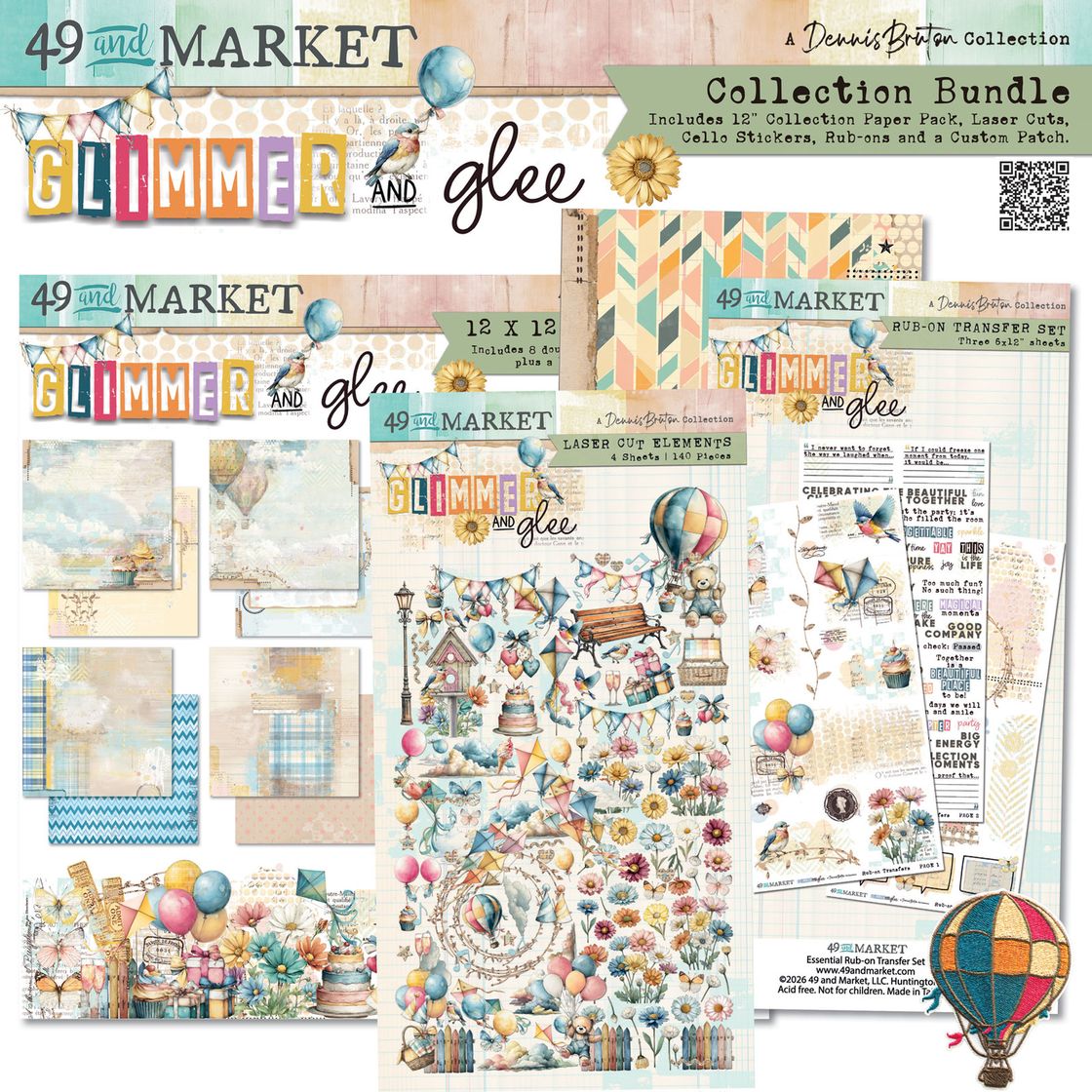Collection bundle of 'Glimmer and Glee' by 49 and Market with various design elements on a white background.