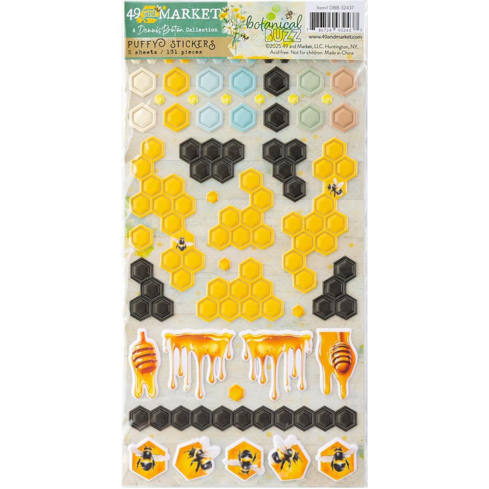 49 and Market Puffy Stickers – Botanical Buzz sheet with dimensional nature-inspired designs