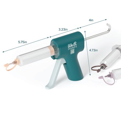 We R Makers glue gun with measurements on a white background
