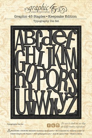 Typography die set with letters on a beige background, featuring Graphic 45 branding.