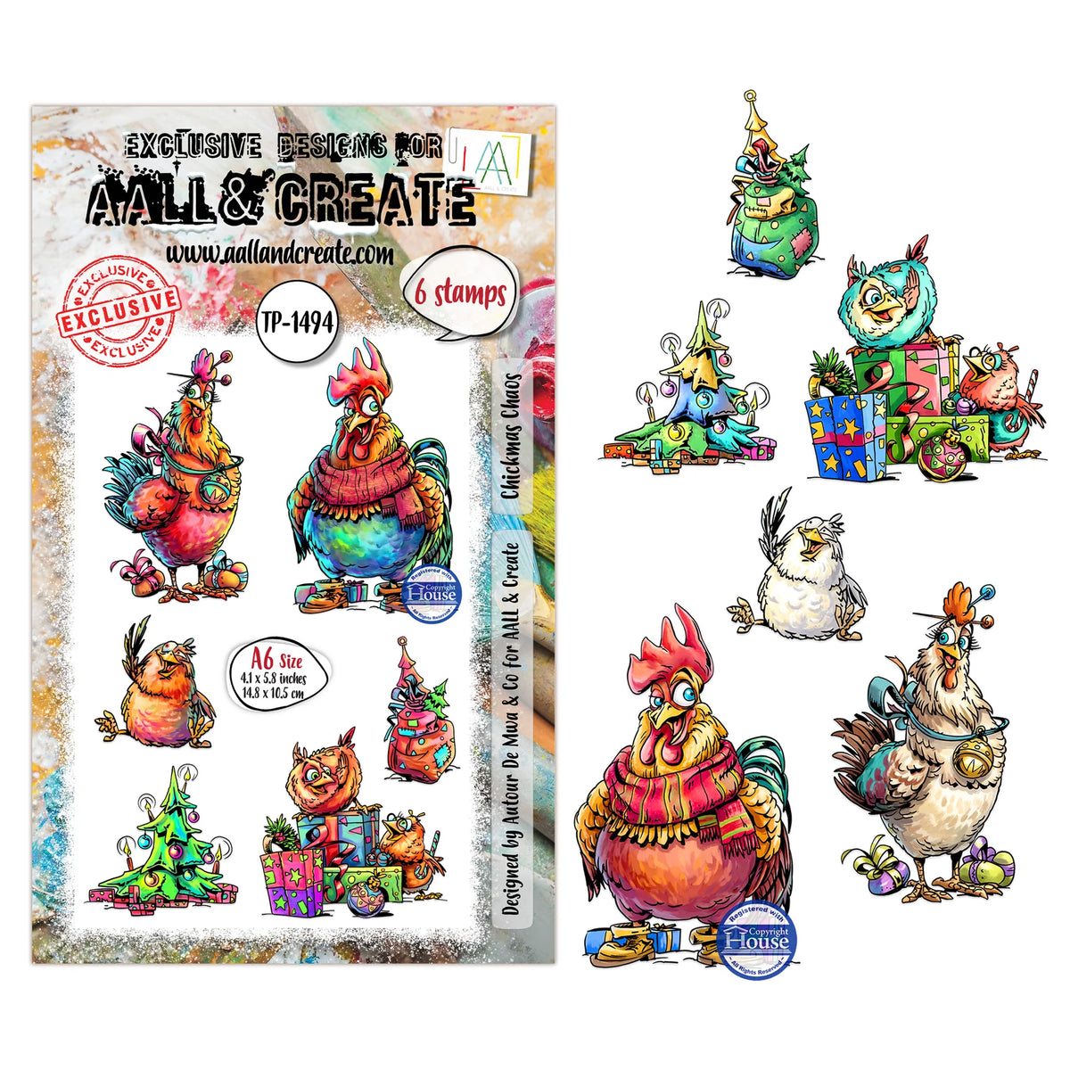 chicken stamps with a christmas theme by aall and create