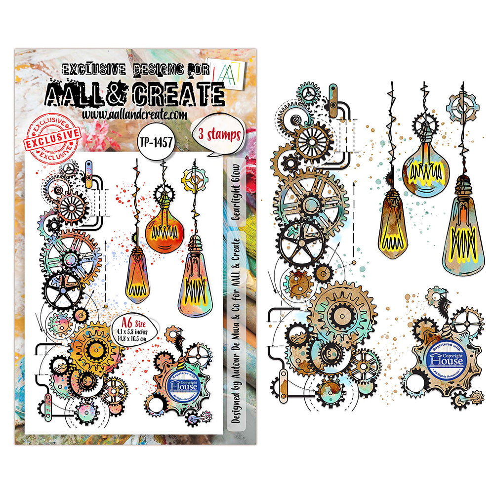 light bulbs, gear patterns on a white background