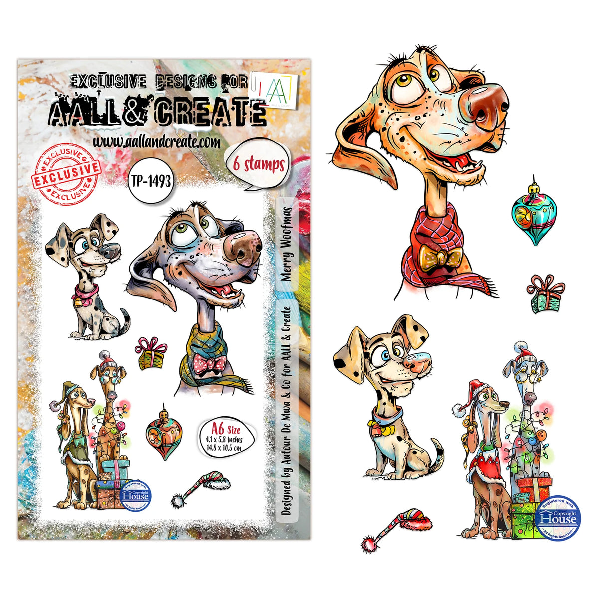 Christmas themed Dog stamps by AALL and Create