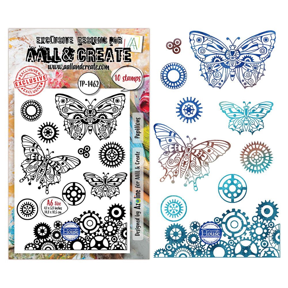 Butterflys, gears, patterns on a white background