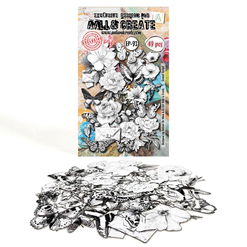 Packaging of decorative ephemera with flowers and butterflies