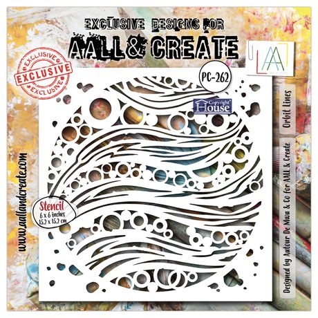 Stencil with decorative patterns on a colorful background, featuring 'Lala & Create' branding.