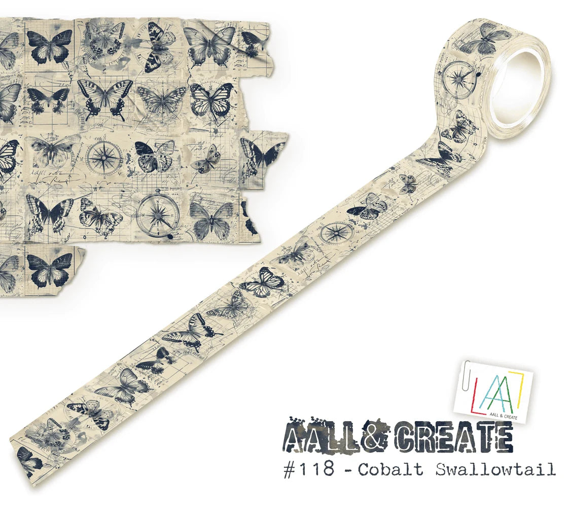 Butterfly-themed tape with a roll of tape on a white background, featuring the brand 'AALL & Create'.