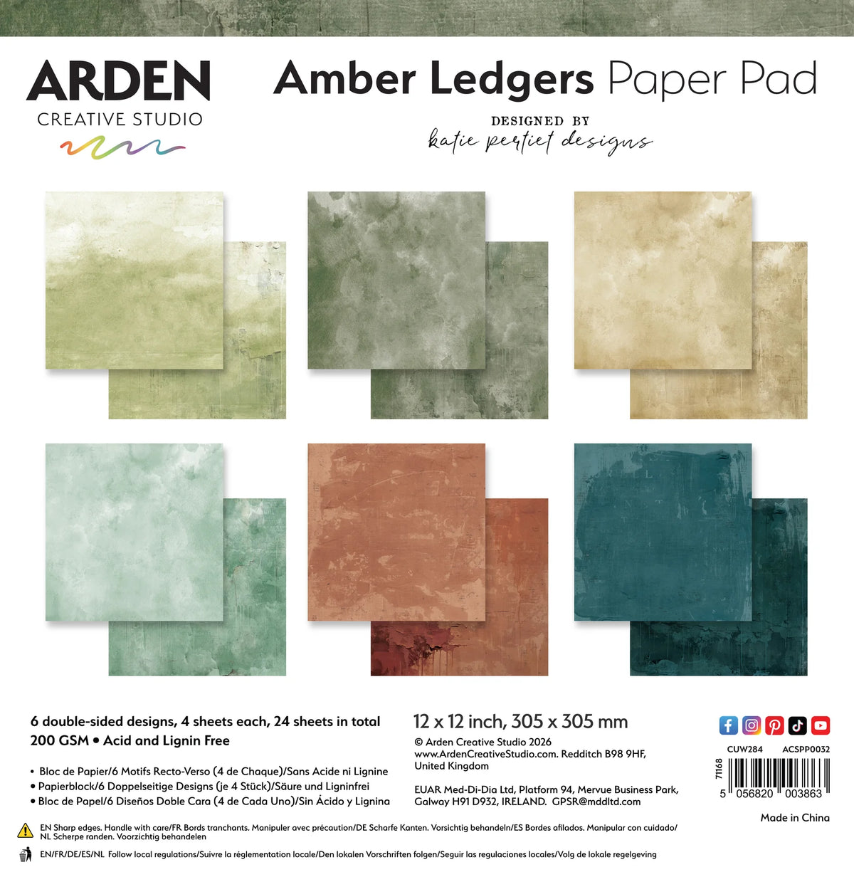 Arden 12x12 Paper Pad - Amber Ledgers Solids