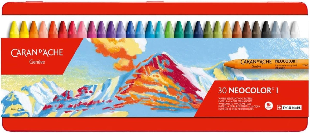 Caran d'Ache Neocolor I crayon set with colorful packaging