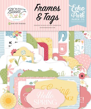 Collection of die-cut frames and tags with floral and animal designs, featuring Echo Park Paper Co. branding.