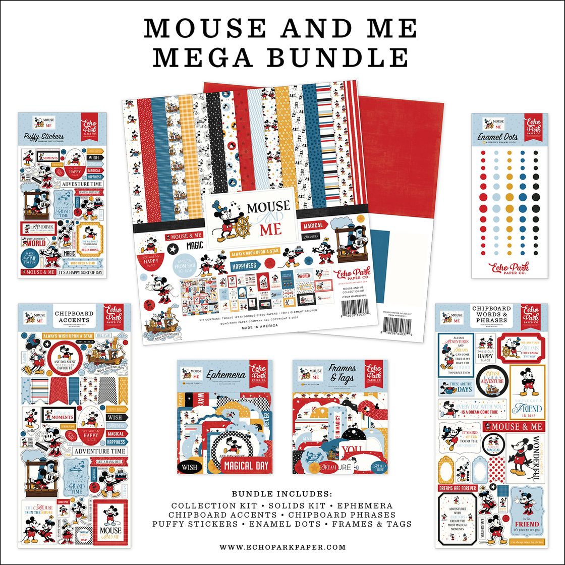 Mouse and Me Mega Bundle with various design elements on a white background