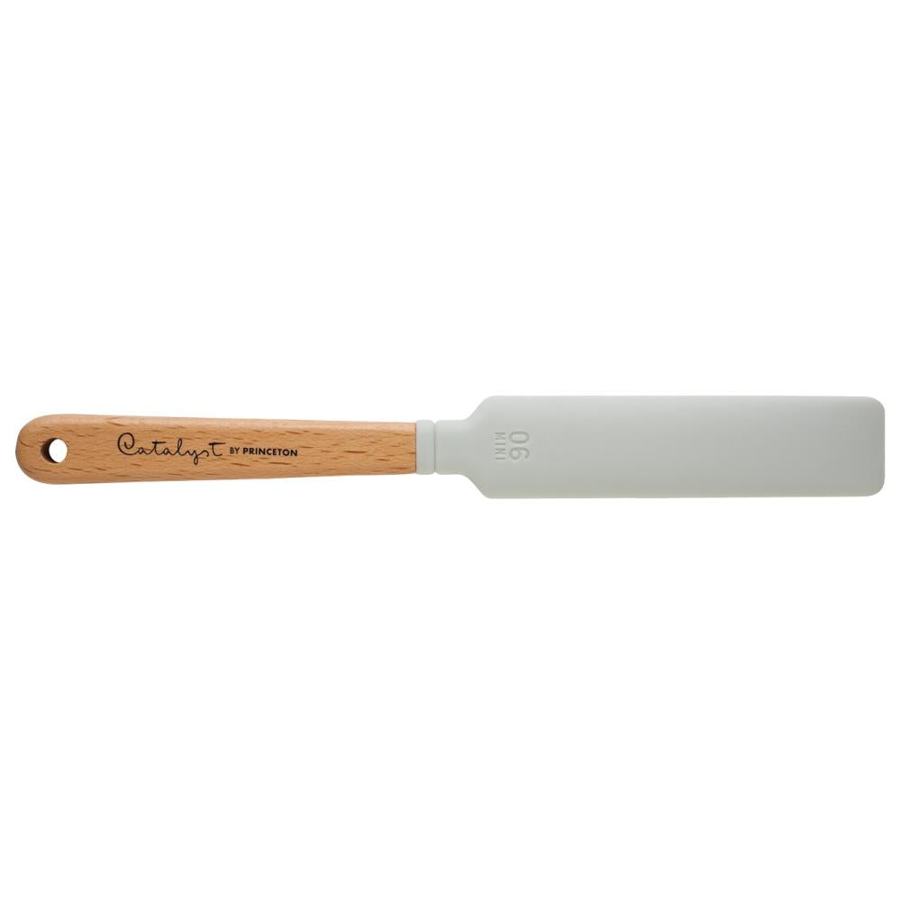 Gray spatula with wooden handle on a white background