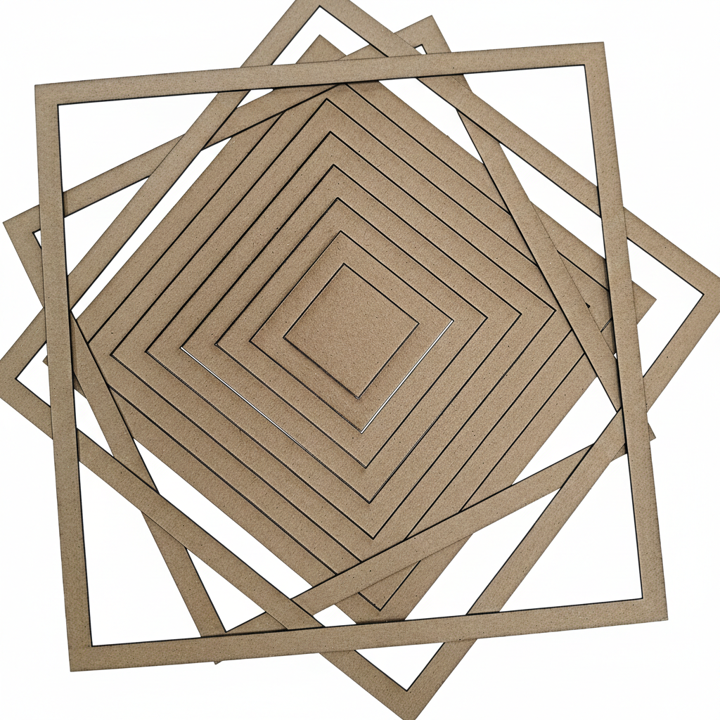 Chipboard square frames showing size variety and depth detail