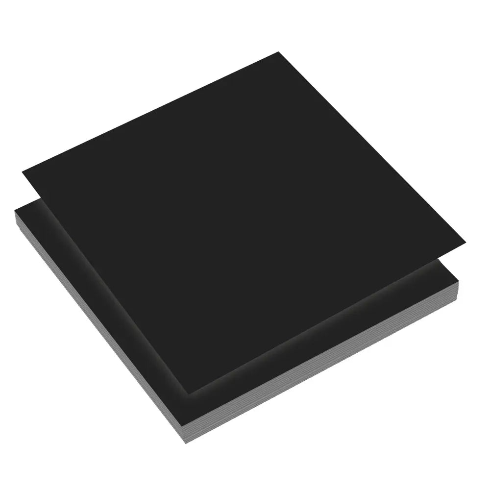 Two black square sheets on a white background