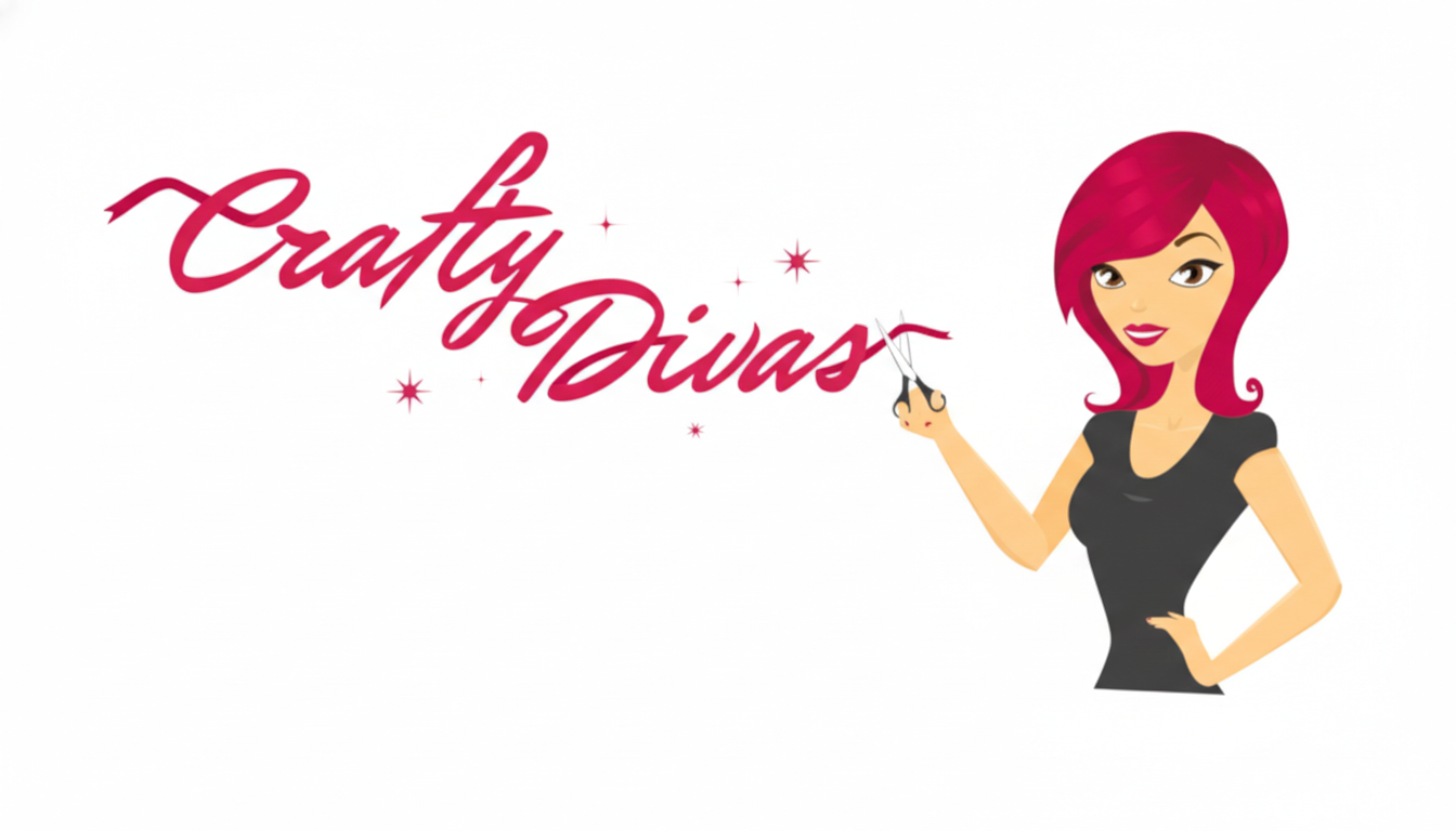 Logo of 'Crafty Divas' with a woman holding scissors on a white background