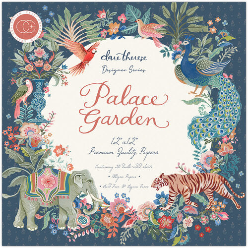 palace garden paper pad with animals and plants on blue background