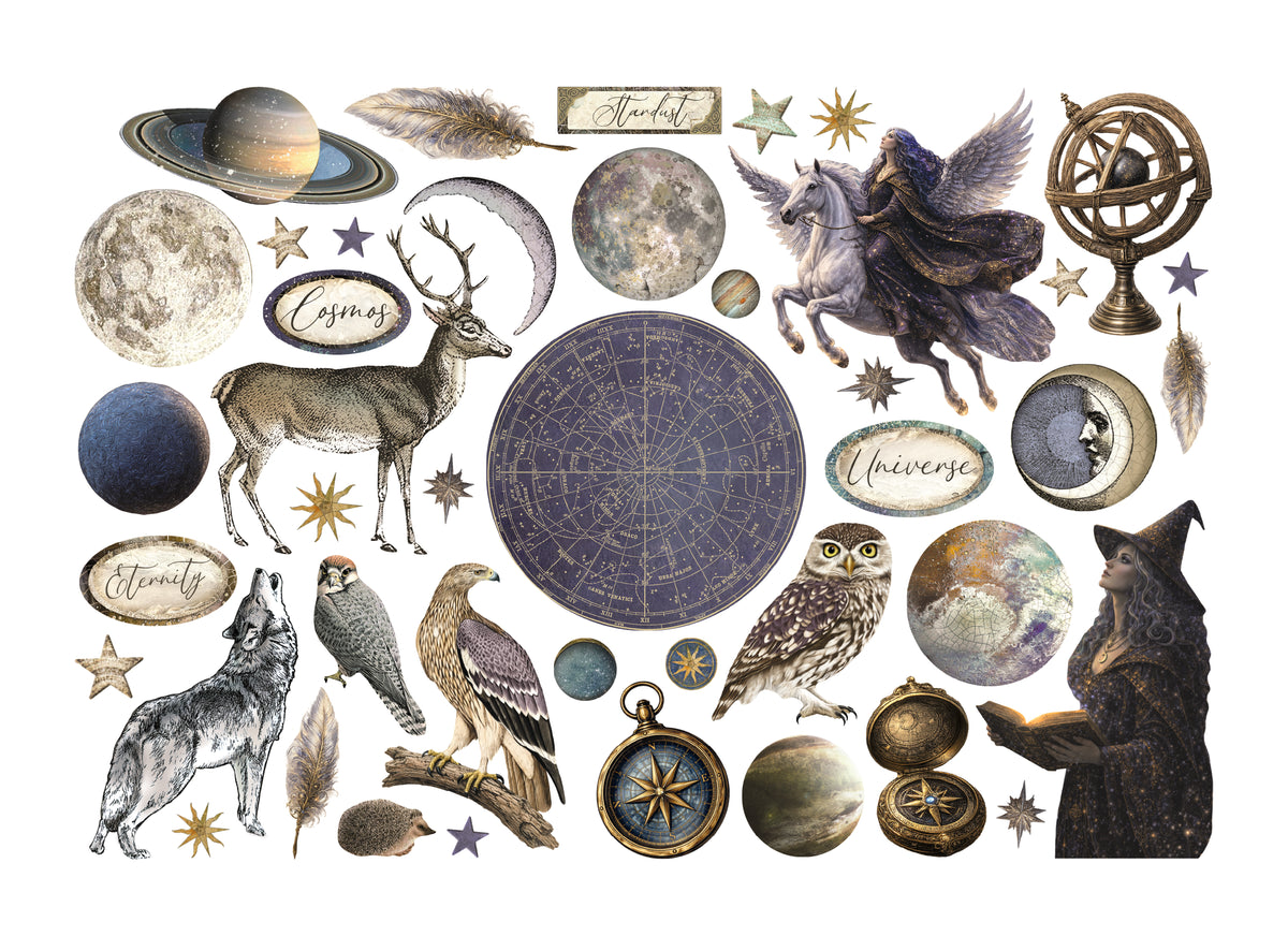 Stamperia Cardstock Ephemera Adhesive Paper Cut Outs - Cosmos