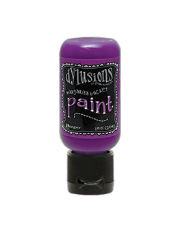 A 1 fl oz bottle of Dylusions acrylic paint in the shade Purple, featuring a purple cap and black label with white text, set against a plain white background.