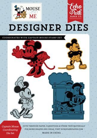 Designer dies with Mickey Mouse illustrations on a blue background, featuring Echo Park Paper Co. branding.