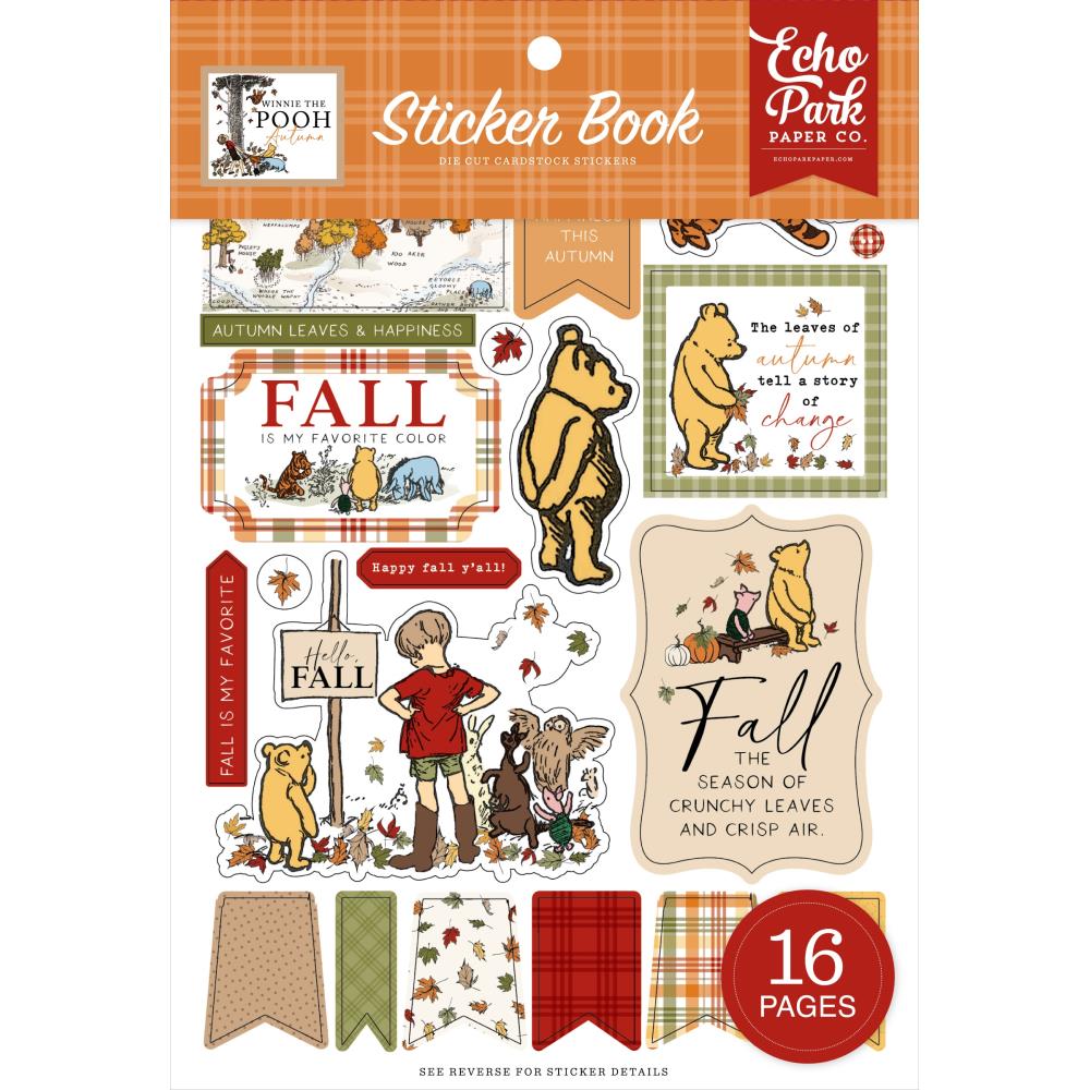 Echo Park Winnie the Pooh Autumn Sticker Book with 16 pages of fall stickers for scrapbooking, card making, journaling, planners and seasonal crafts