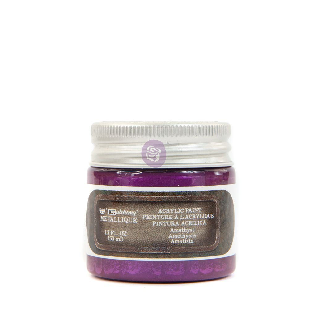 Jar of acrylic paint with purple and white design on a white background