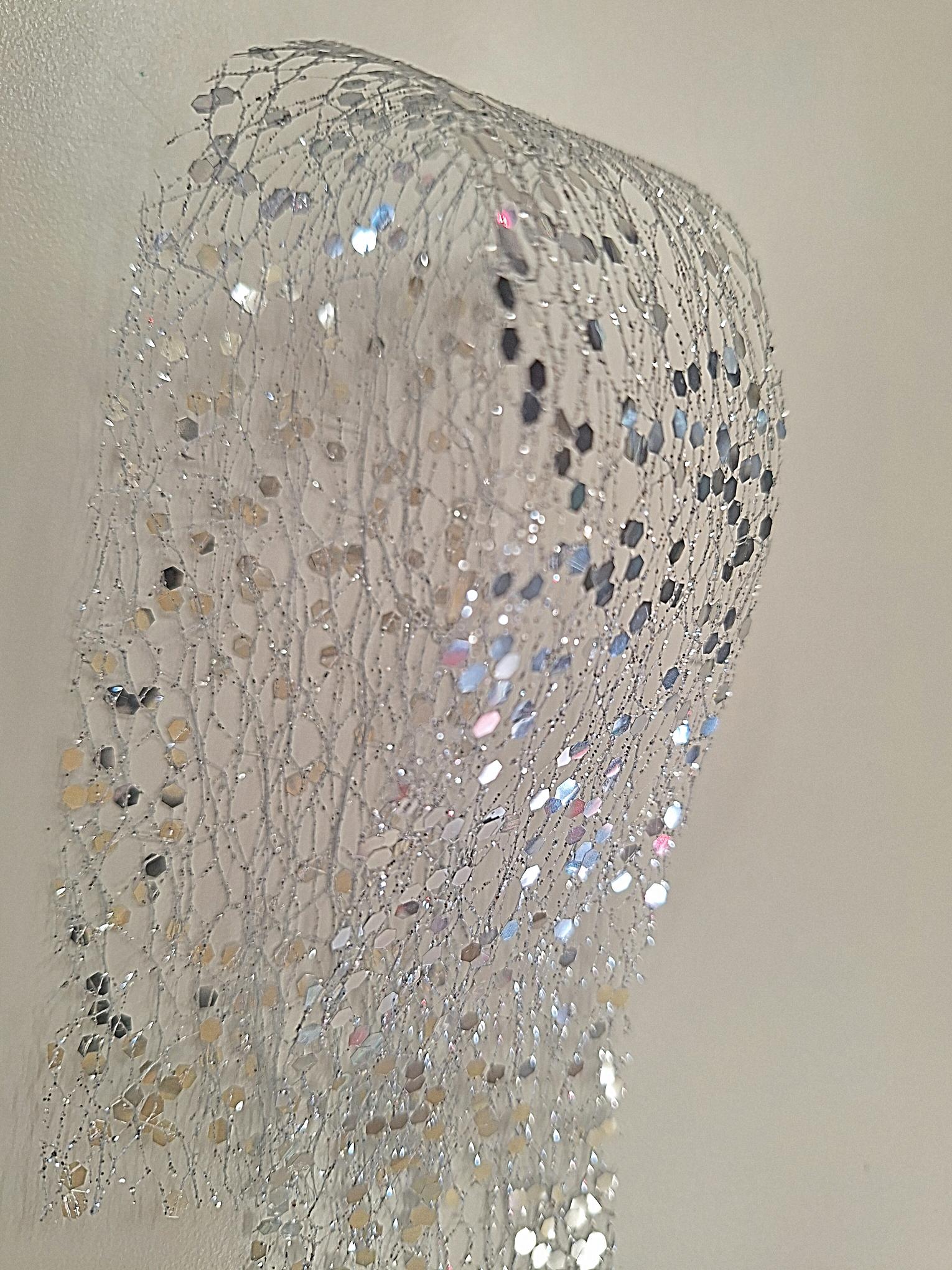 Glitter Sequin Deco Mesh Ribbon 50mm - SIlver