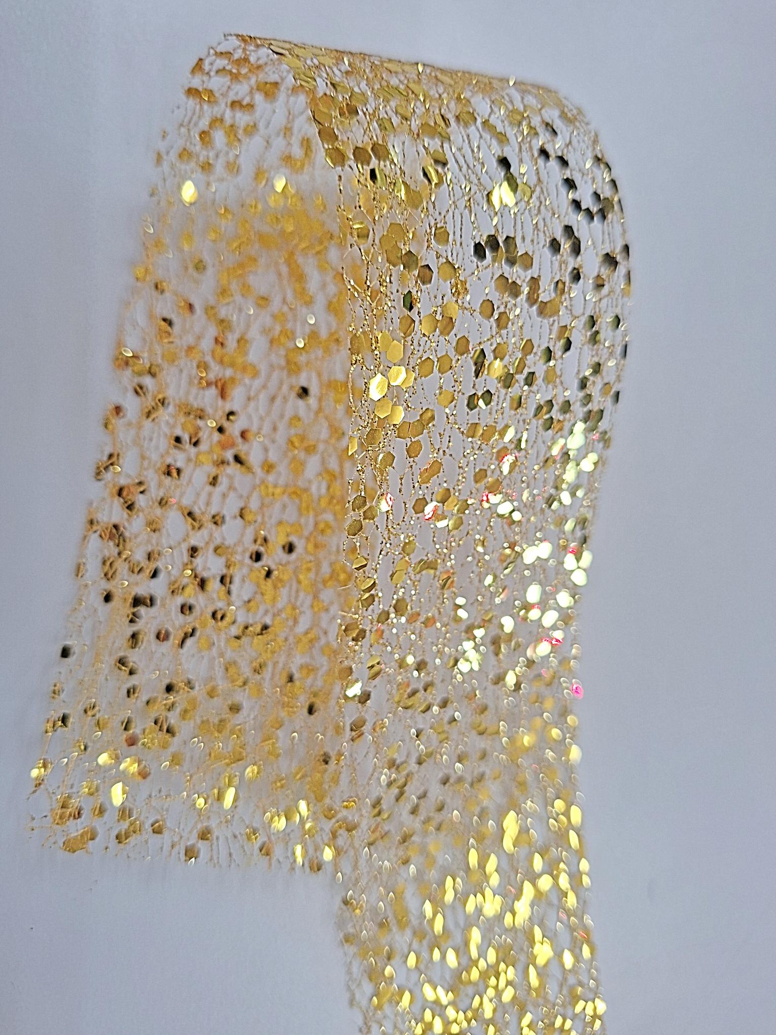 Glitter Sequin Deco Mesh Ribbon 50mm - Gold