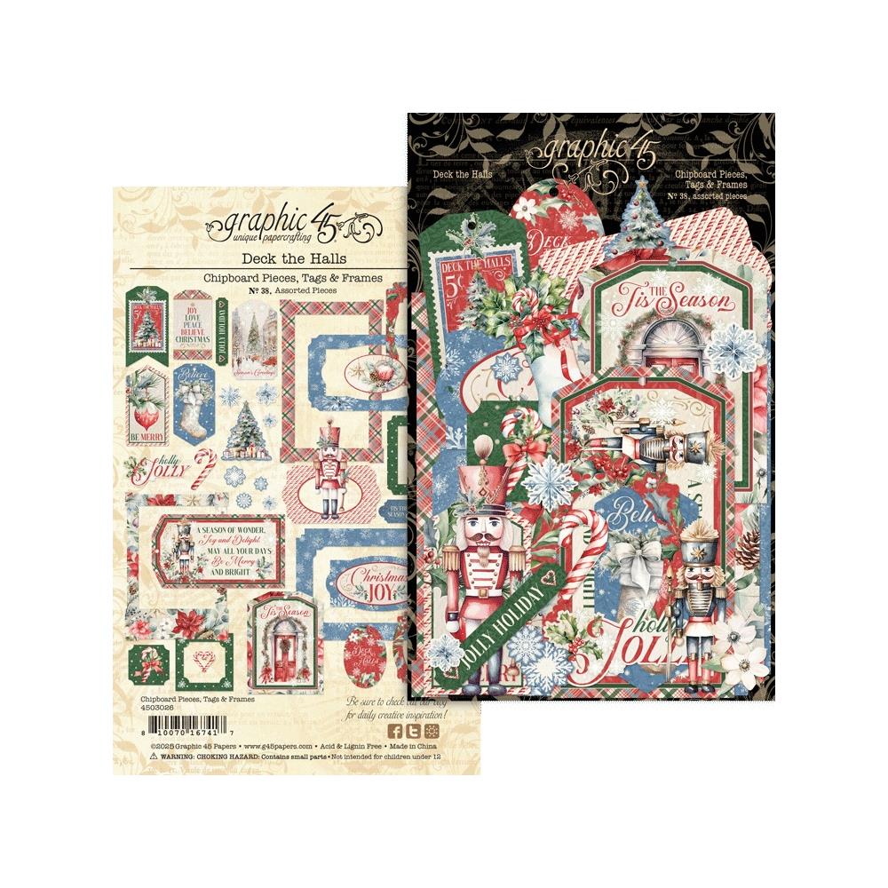 Christmas-themed die-cut ephemera pieces match the Deck the Halls collection.
