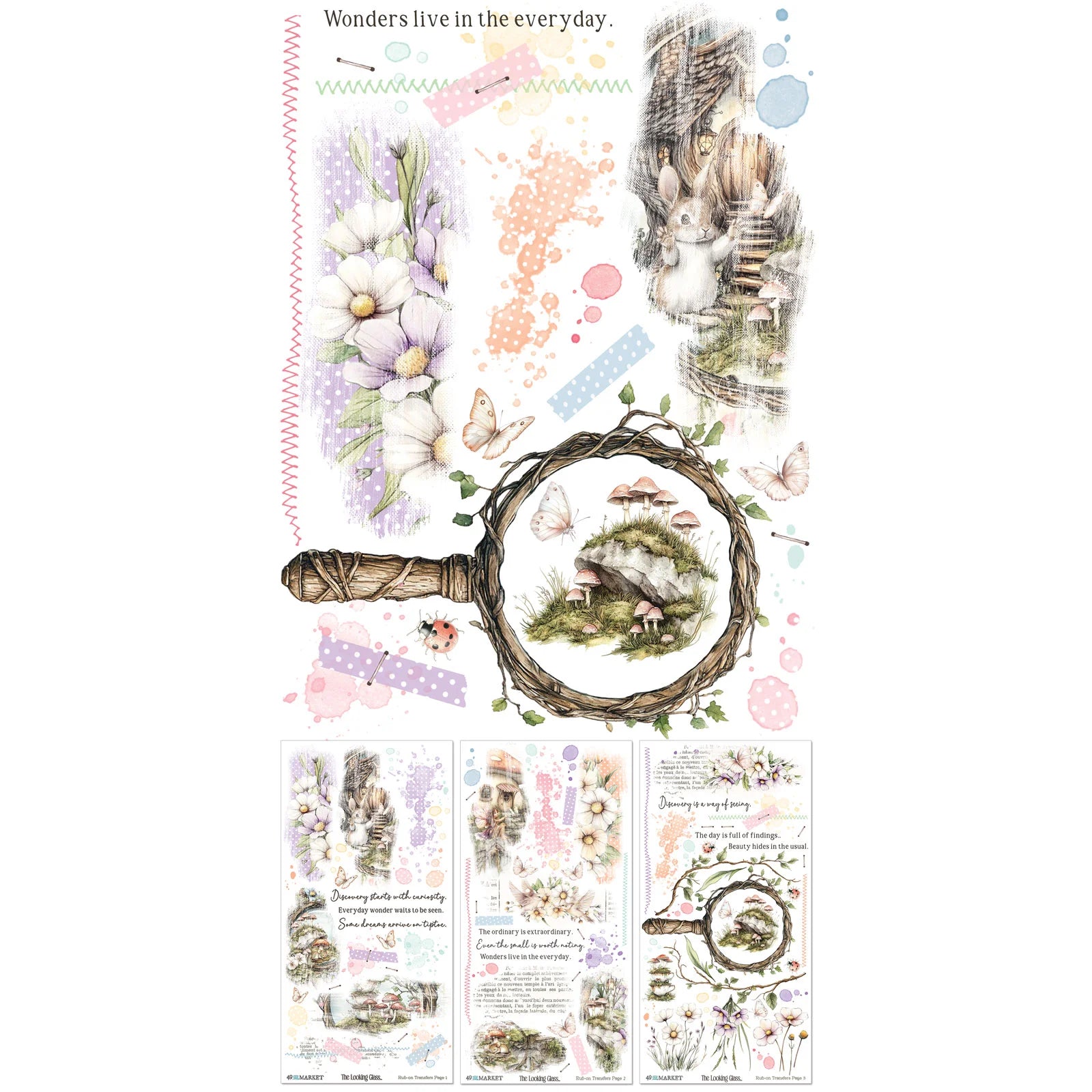 Decorative paper sheet with nature-themed elements and text on a white background