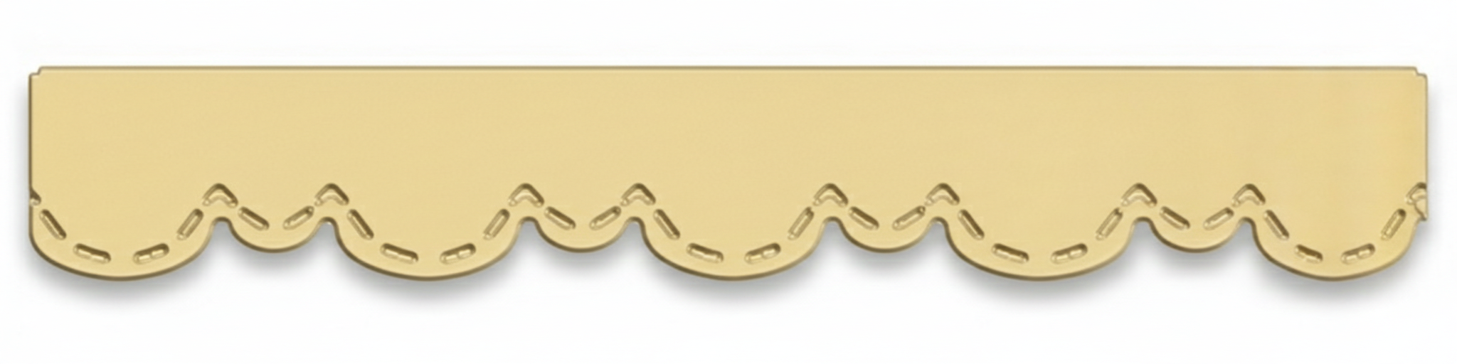 Gold-colored decorative strip with scalloped edge on a white background