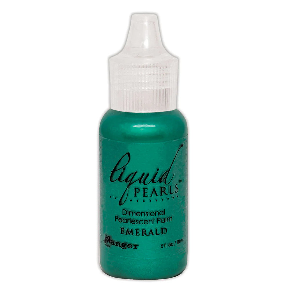 Bottle of Liquid Pearls dimensional pearl paint in emerald color on a white background
