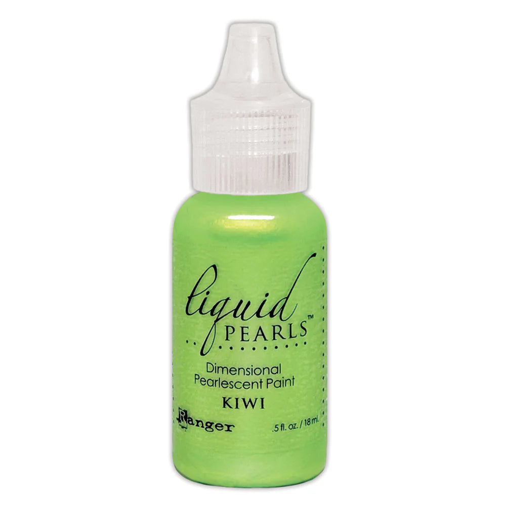 Bottle of Liquid Pearls dimensional pearlescent paint in kiwi color on a white background