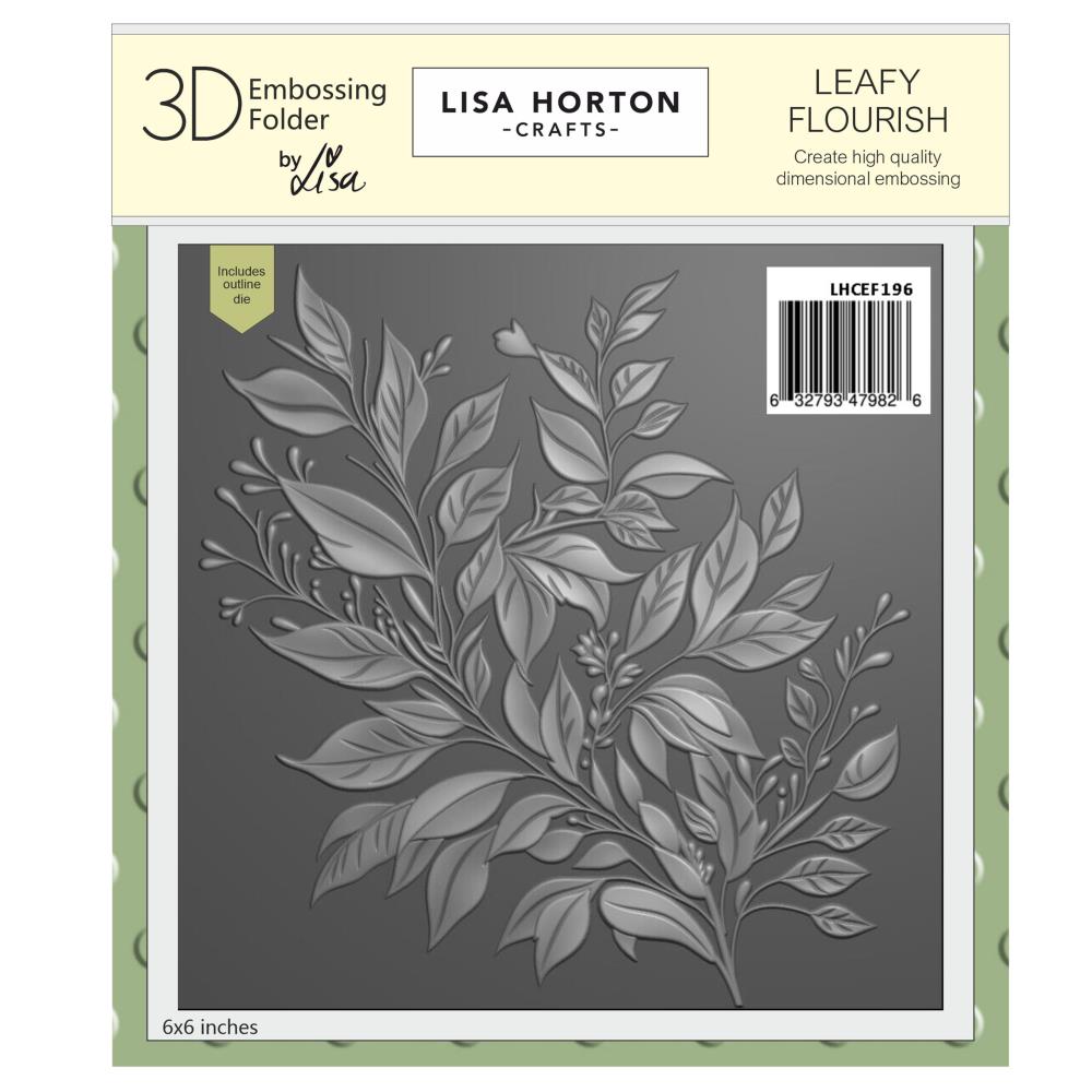 "Lisa Horton Crafts 3D Embossing Folder – Leafy Flourish for creating raised botanical textures in cardmaking, scrapbooking, and papercrafts"