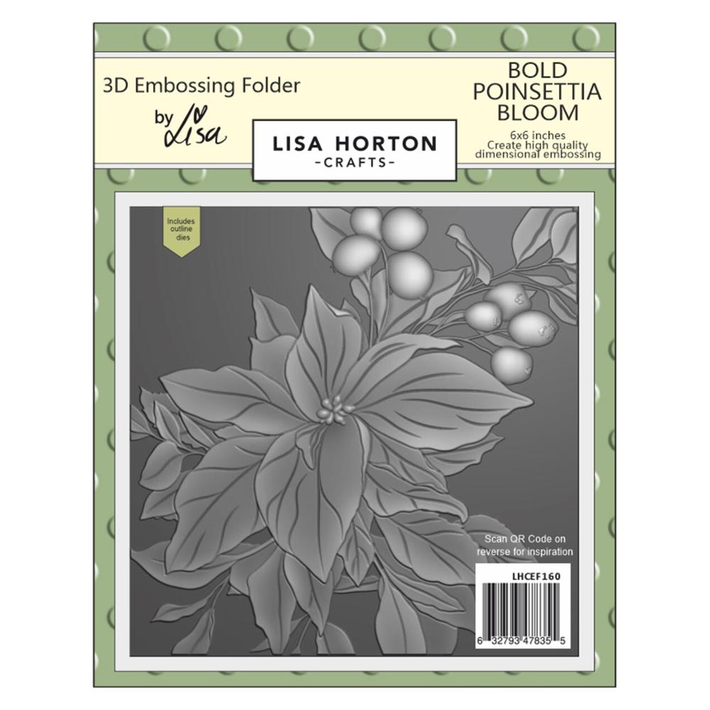 "Lisa Horton Crafts 3D Embossing Folder – Bold Poinsettia Bloom for creating raised poinsettia textures in Christmas cardmaking, scrapbooking, and crafts"