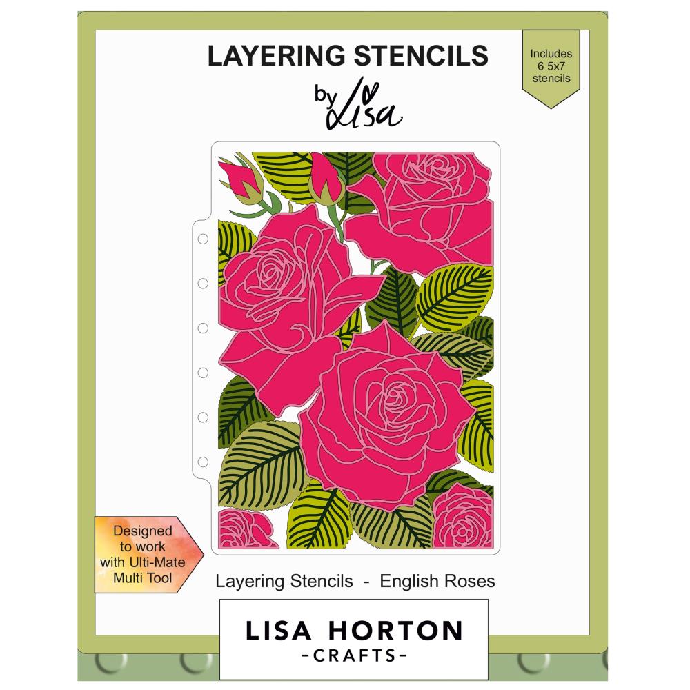Lisa Horton Crafts Layering Stencil – English Roses for creating layered rose designs in cardmaking, scrapbooking, and papercrafts