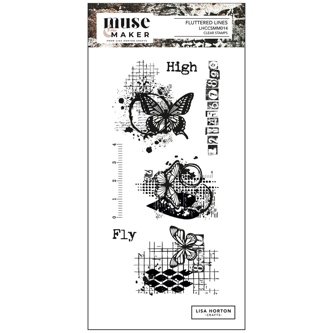 Muse Maker clear stamps with butterfly designs on a white background