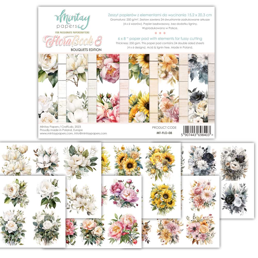 A5 Paper pad with floral elements that can be fussy cut. 