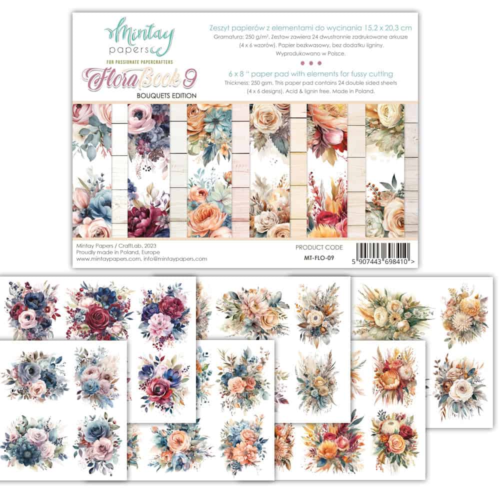 A5 paper pad with floral elements that can be fussy cut into ephemera. 