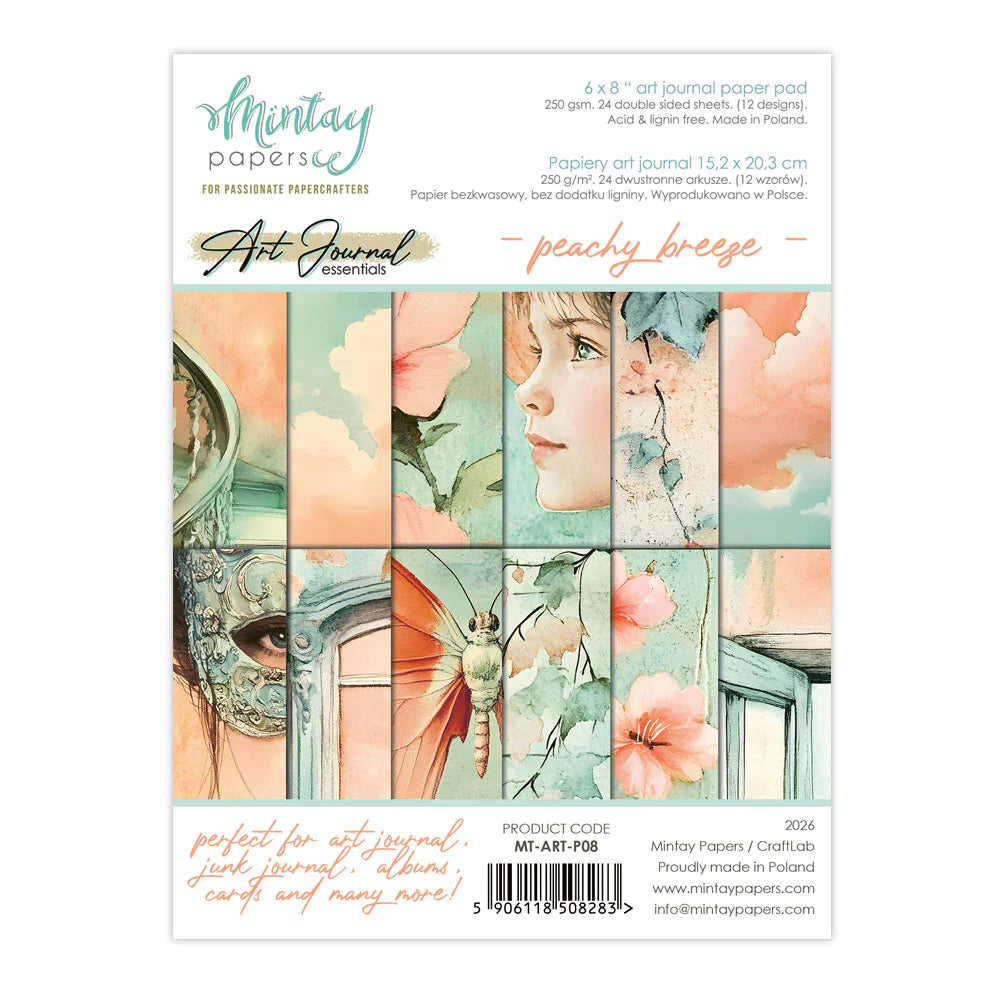 Peach and teal watercolour illustrations on a white background