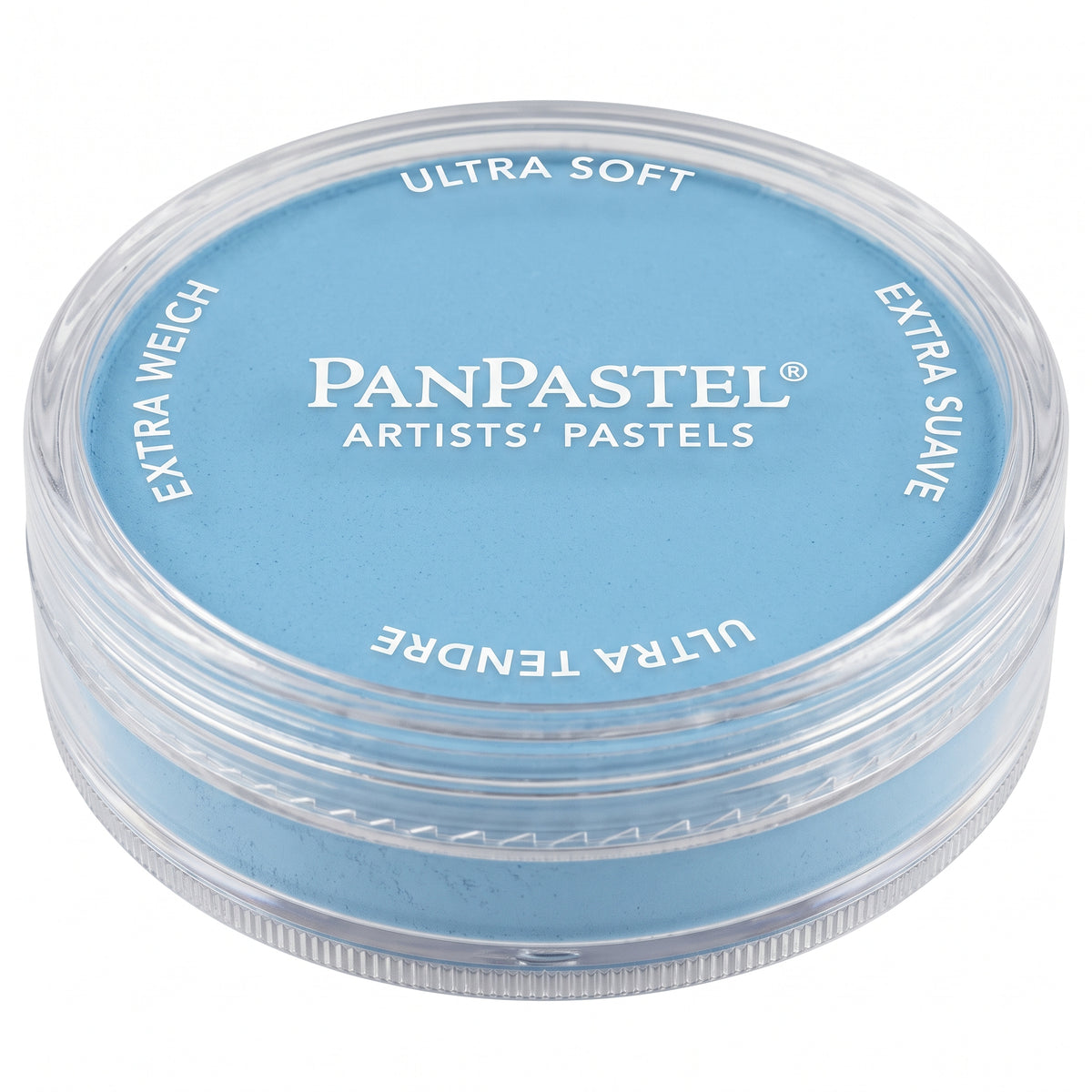 PanPastel Artists' Pastels Ultra Soft Extra Wech in a round clear plastic container, showing the light blue pastel powder inside.
