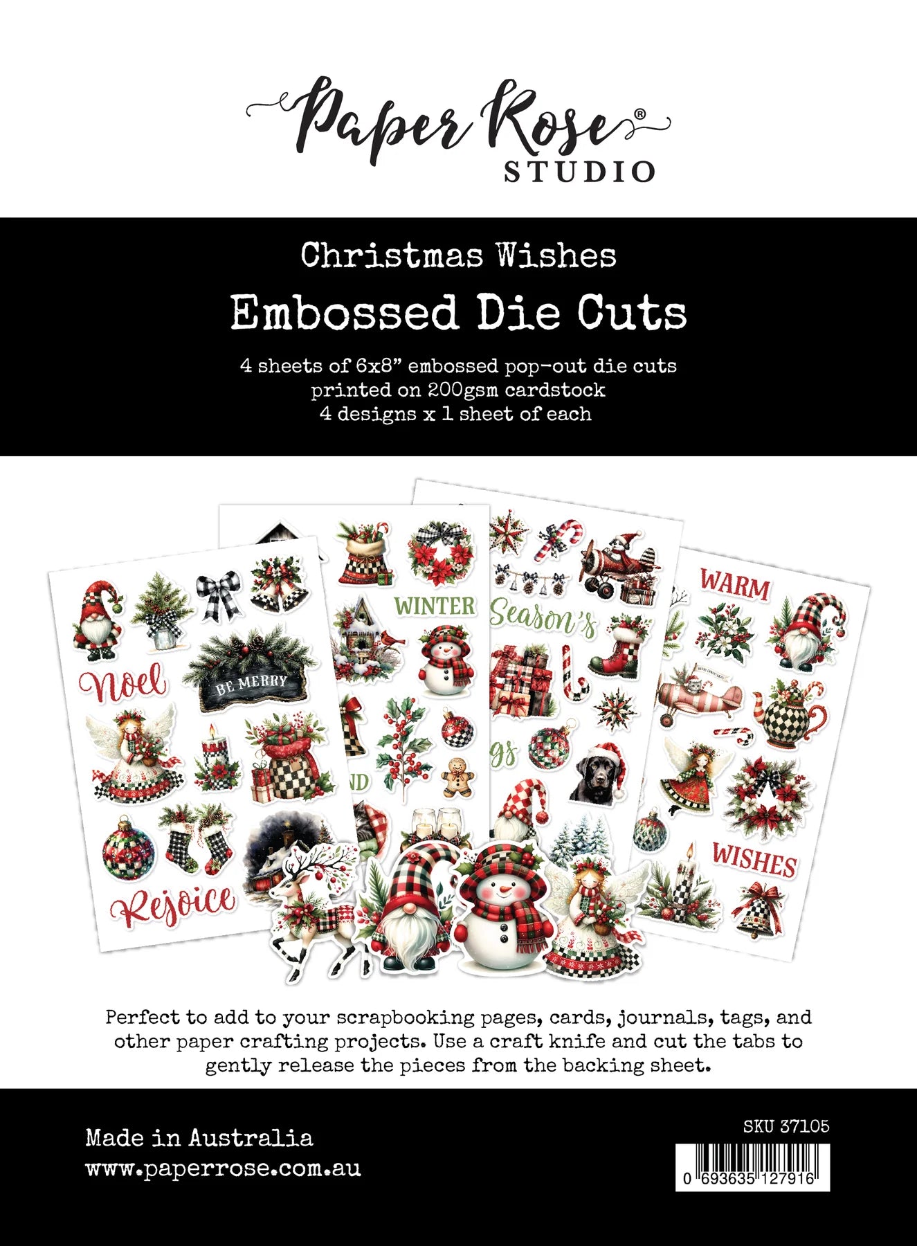 Paper Rose Studio - Christmas Wishes - 6 x 8 Embossed Die Cuts