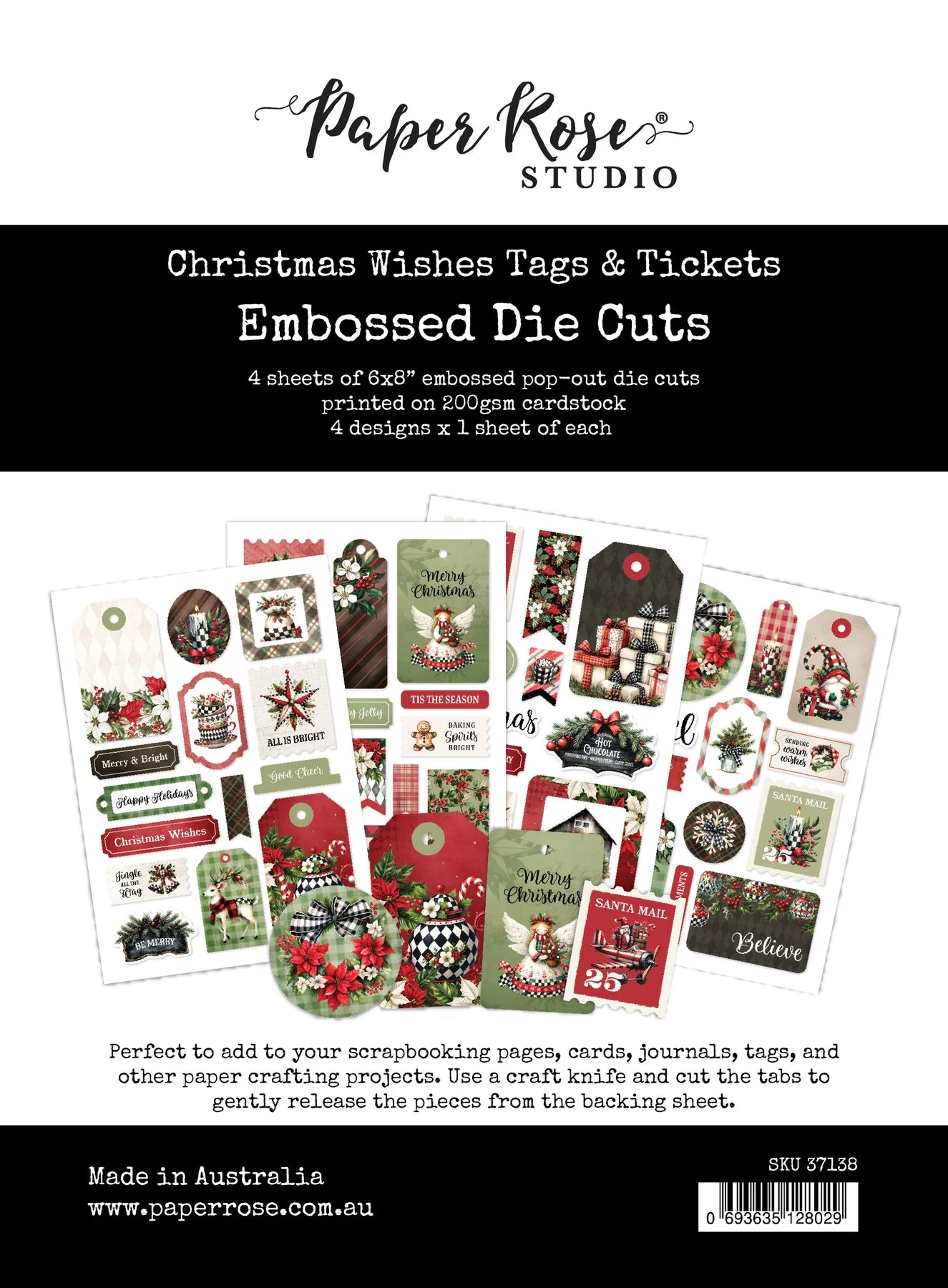Paper Rose Studio - Christmas Wishes Tags & Tickets - 6 x 8 Embossed Die Cuts