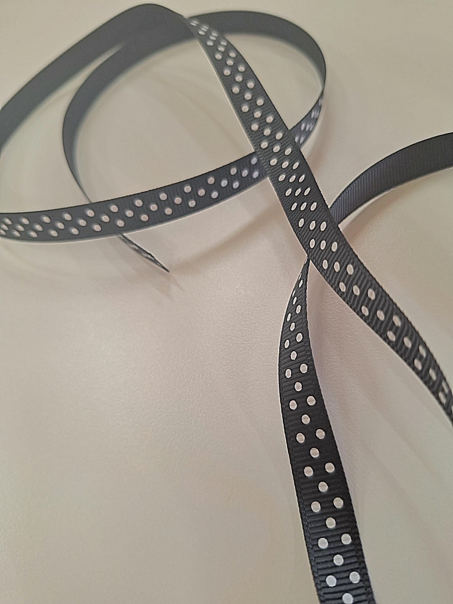 Polka Dot Crossgrain Ribbon. 10mm Wide. Black with white polkadots.