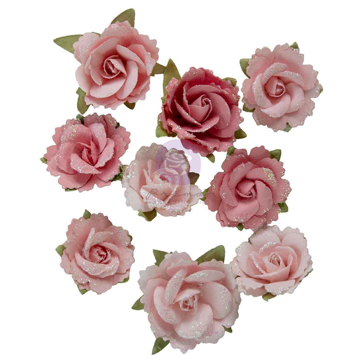 Pink roses with green leaves on a white background
