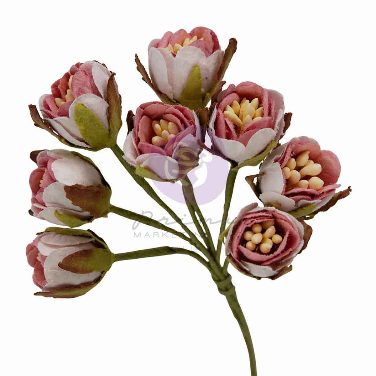 Bouquet of pink and white artificial flowers on a white background
