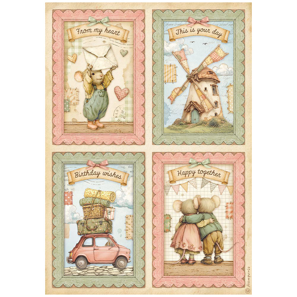 Stamperia Rice Paper Sheet A4 6pk - Cozy Family