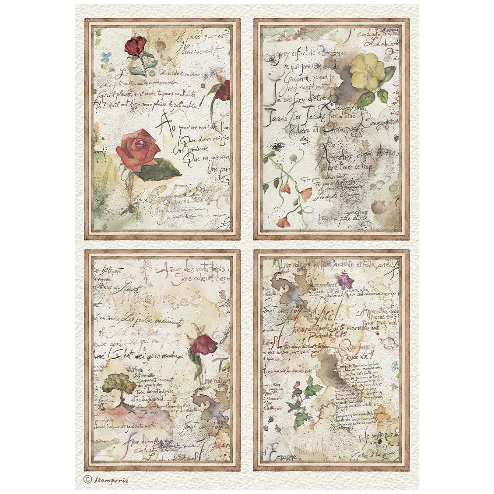 Stamperia Rice Paper Sheet A4 6pk - Flowers and Poems