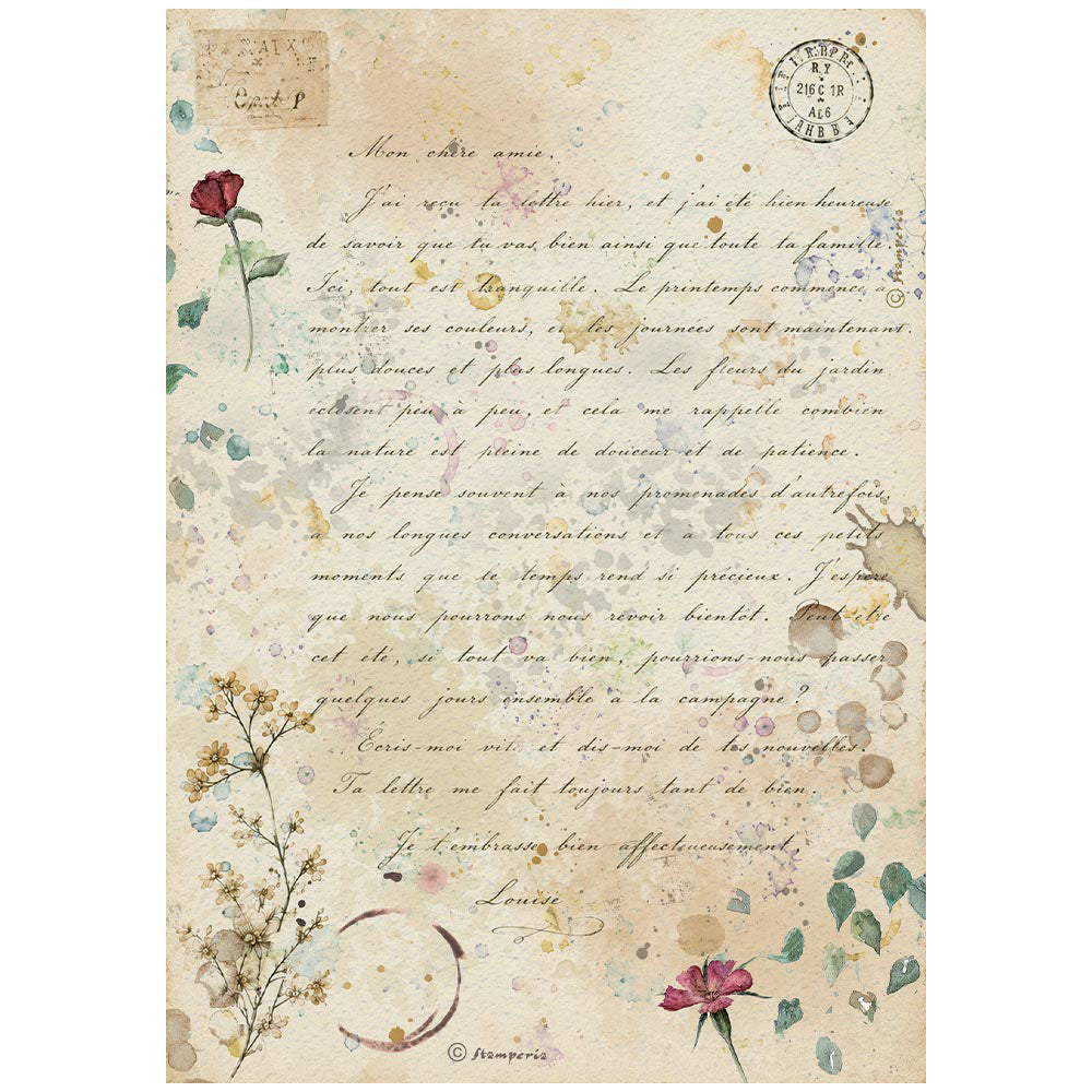 Stamperia Rice Paper Sheet A4 6pk - Flowers and Poems