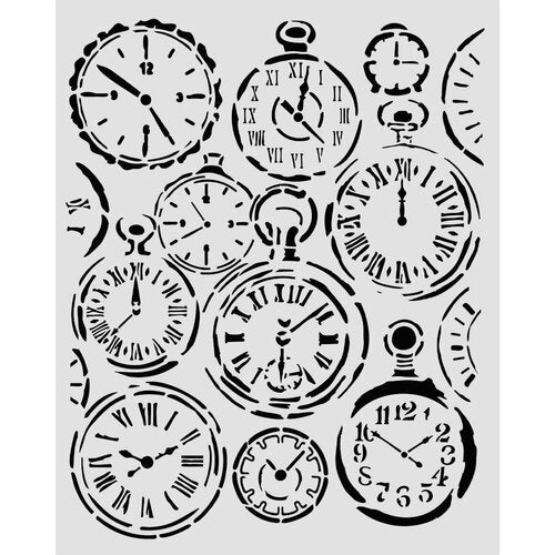 Stamperia Stencil 20x25cm - Gardens of Time - Mixed Clocks
