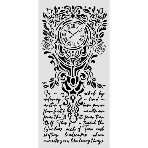 Stamperia Stencil 12x25cm - Gardens of Time - Clock and Writing